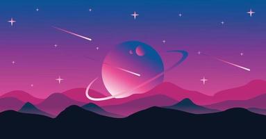 space and planetary backgrounds. Planetary surface with mountains, stars and comets in dark space. Vector illustration. Space sky with planets