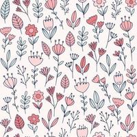 Hand drawn floral vector pattern. Spring feminine seamless background in doodle style.