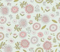 Hand drawn floral vector pattern. Cute doodle spring background with flowers, leaves and branches.