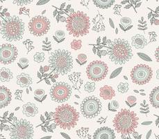 Vector floral pattern in doodle style with flowers and leaves. Feminine spring floral background in subtle, pastel colors.