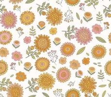 Hand drawn floral vector pattern. Cute doodle spring background with flowers, leaves and branches.