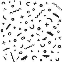patrón de vectores geométricos en estilo memphis. fondo gráfico abstracto seamles con formas dibujadas a mano. rondas, líneas, zigzags, cruces, nubes.