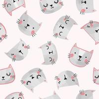 Cat vector seamless pattern in hand drawn style. Doodle smiling cat faces illustration. Childish girly print design.