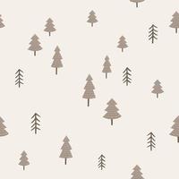 Hand drawn trees vector pattern. Seamless forest background. Woodland tillable design.