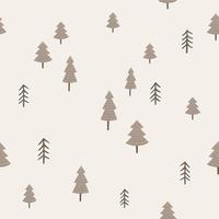 Hand drawn trees vector pattern. Seamless forest background. Woodland tillable design.