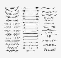 Hand drawn vector dividers. Lines, borders and laurels set. Doodle design elements.