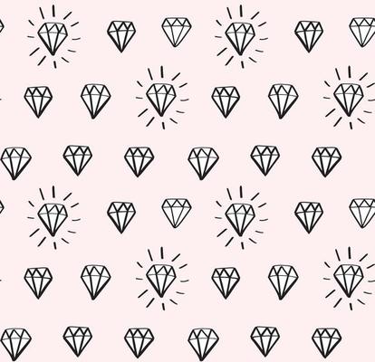 Diamond seamless vector pattern with hand drawn diamonds and gems in doodle style. Girly fashion, trendy background.