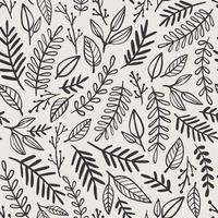 Hand drawn plants, branches, leaves seamless pattern. Vintage romantic vector background.