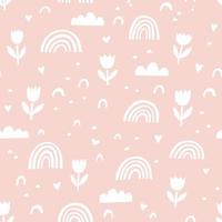 Vector cute abstract pattern. Rainbow, flower, clouds doodle vector seamless background. Design for fabric.