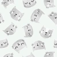 Cute cats vector pattern. Hand drawn kitten heads with smililing faces. Seamless design.