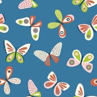 Butterflies vector pattern. Seamless background with butterfly freehand drawing. Retro colors.