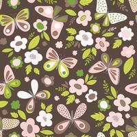 Butterflies and flowers pattern.  Floral vector spring feminine seamless background with freehand drawings. Vintage retro style.