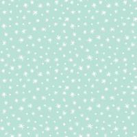 Doodle stars or snowflakes in white on mint background. Vector seamless design for winter holidays, Christmas or baby products.