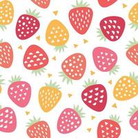 Colorful summer strawberry vector pattern with geometric shapes. Seamless background with cute fruits.