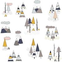patrones de bosque y montaña para ropa de bebé. fondo vectorial dibujado a mano. linda ilustración tribal. vector