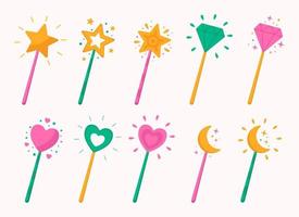 Decorative magic wands collection for princess, girls. Fairy tale elements. vector