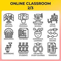 Online classroom icon set vector