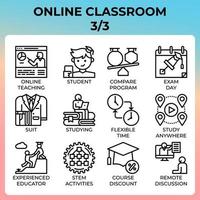 Online classroom icon set vector