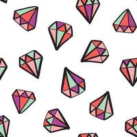 patrón de vector transparente de diamante con diamantes de colores dibujados a mano y gemas en estilo de fideos. fondo de moda de moda.