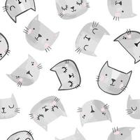 patrón de vector transparente de gatos. lindas caras de gatito dibujadas a mano.