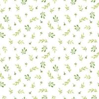 Watercolor seamless pattern with branches, leaves and flowers. Vector hand drawn spring background in shades of green.