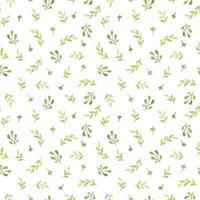 Watercolor seamless pattern with branches, leaves and flowers. Vector hand drawn spring background in shades of green.