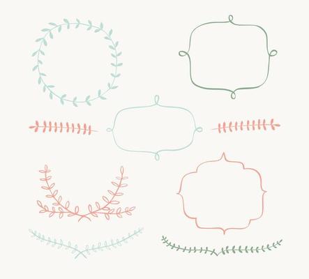 Vector set of hand drawn wreaths, laurels and frames