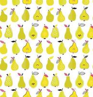 Pear fruit seamless pattern. Hand drawn creative pear vector background. Summer illustration in doodle trendy scandinavian style.