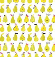 Pear fruit seamless pattern. Hand drawn creative pear vector background. Summer illustration in doodle trendy scandinavian style.