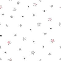 Hand drawn stars vector pattern in pastel pink nad gray. Night sky seamless background. Print design for baby shower or nursery.