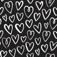 Seamless heart pattern in doodle style. Hand drawn abstract vector background. Black and white.