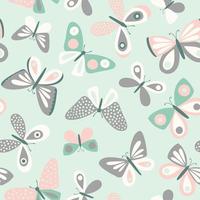 Cute butterfly vector pattern. Seamless spring background in pastel colors.