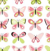 patrón de vectores de mariposas. fondo transparente con dibujo a mano alzada de mariposa. lindo estilo femenino.