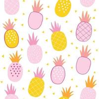 Pineapple vector pattern. Colorful hand drawn geometric summer fruit seamless background. Tropical funny childish illustration.