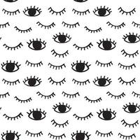 Vector pattern with hand drawn eyes doodles. Trendy seamless background with opened and winking or closed eyes.