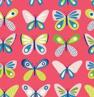 Butterflies vector pattern. Seamless background with butterfly freehand drawing. Bright retro colors.