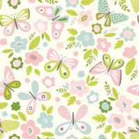 Butterfly floral vector pattern. Spring feminine seamless background with butterflies and flowers.