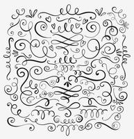 Hand drawn decorative curls and swirls. A collection of vintage vector design elements. Ink illustration.