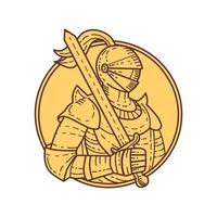 Knight Sword On Shoulder Circle Mono Line vector