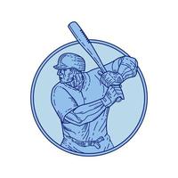 Baseball Player Batter Batting Circle Mono Line vector