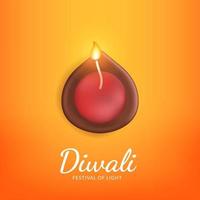 festival diwali de decoración de saludo de luz con lámpara de aceite realista en 3d con fondo amarillo vector