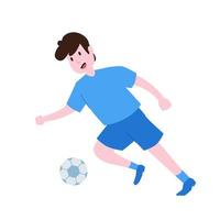 el jugador de fútbol o fútbol regatea el balón hacia adelante para disparar o patear para la liga de partidos vector