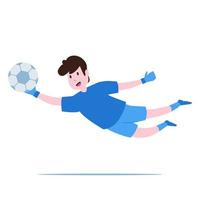 Goalkeeper from football or soccer player catch ball defense from goal vector