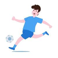 Football or soccer player ready to kick or shoot ball or pass to get goal active player