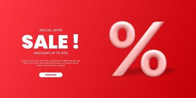 3D sale red percentage special discount offer promotion template for fashion style online shopping vector