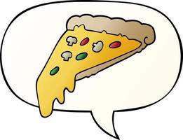 cartoon pizza slice and speech bubble in smooth gradient style vector