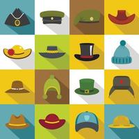 conjunto de iconos de sombrero de tocado, estilo plano vector