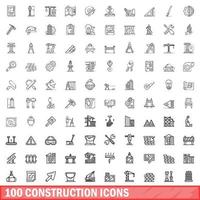 100 construction icons set, outline style vector