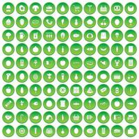 100 iconos de compras de comestibles establecer círculo verde vector