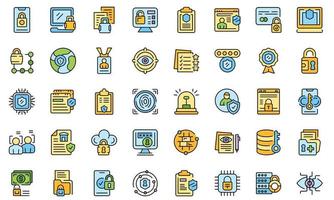 Privacy Policy icons set line color vector